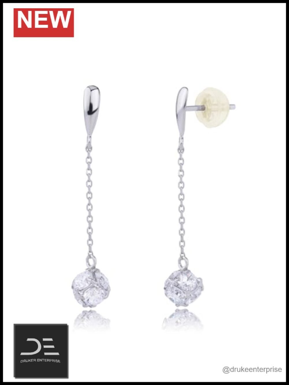 10K Solid Gold CZ Ball Dangle Drop Earrings Gift Box